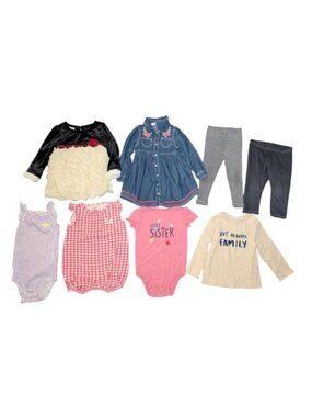 Huge Lot 8 Infant Girls Long Sleeve Top Shirt Dress Leggings Pants Romper Onesie